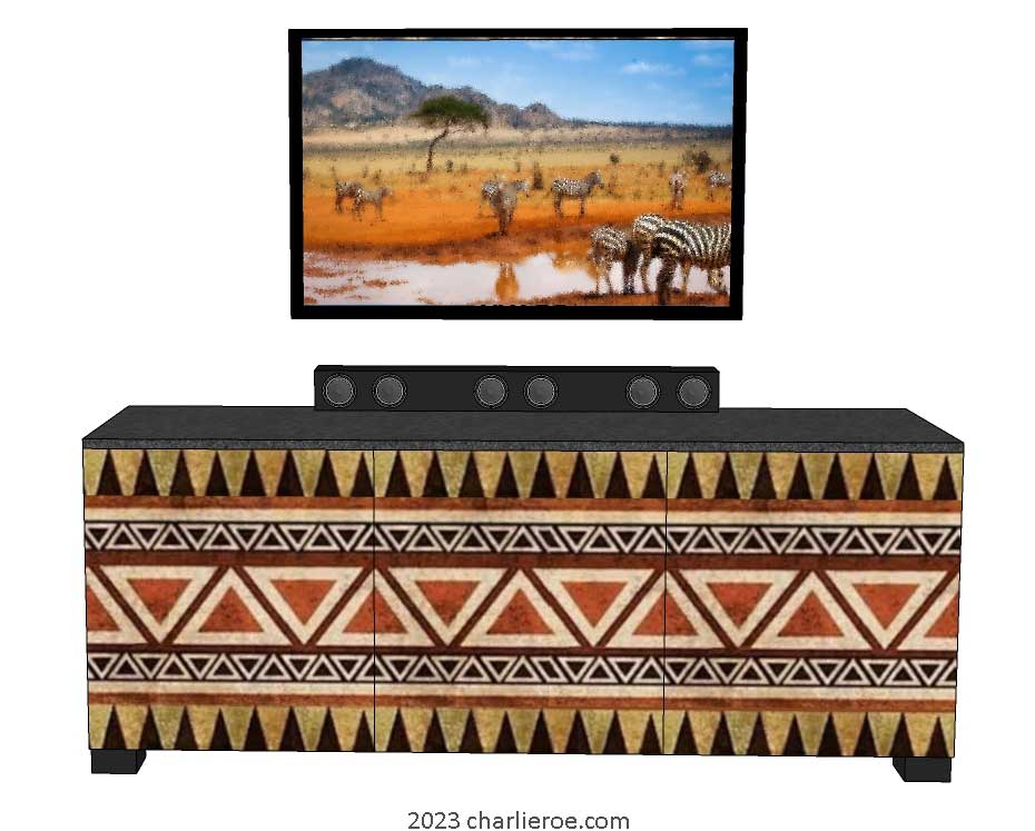 New African style 3 door sideboard cabinet painted with Abstract African patterns design