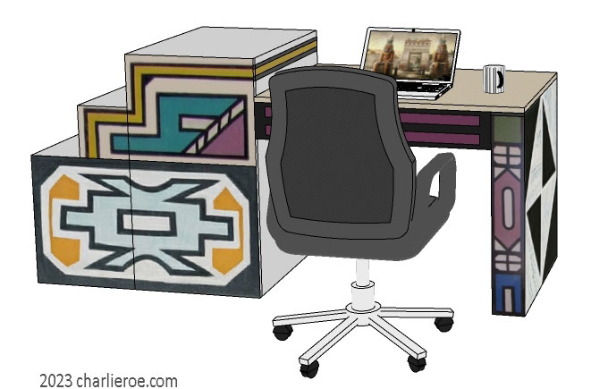 New African style stepped painted home offie desk with Ndebele patterns design