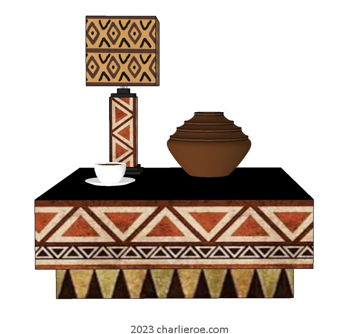 New African style painted coffee, side or lamp tables with African Abstract patterns