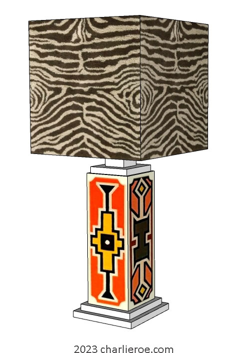 New African Ndebele style stepped painted table lamps lampstands
