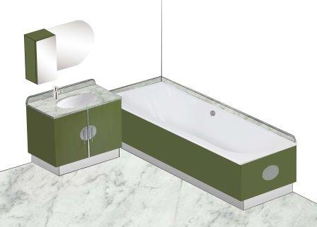 new Walter Dorwin Teague Art Deco bathroom in green & silver