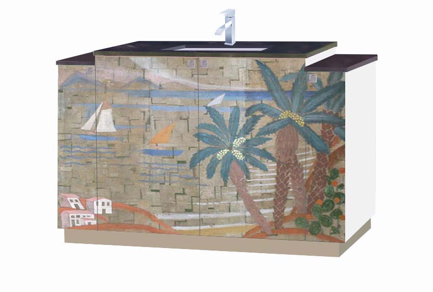 New Art Deco stepped Cubist style painted 4 door bathroom vanity unit