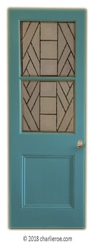 new Art Deco Moderne French doors with Cubist design leaded stained glass panel