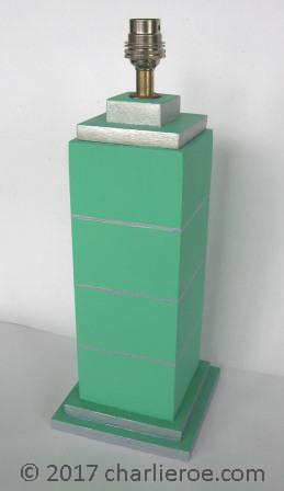 Art Deco Skyscraper stepped green painted table lamp bases stands