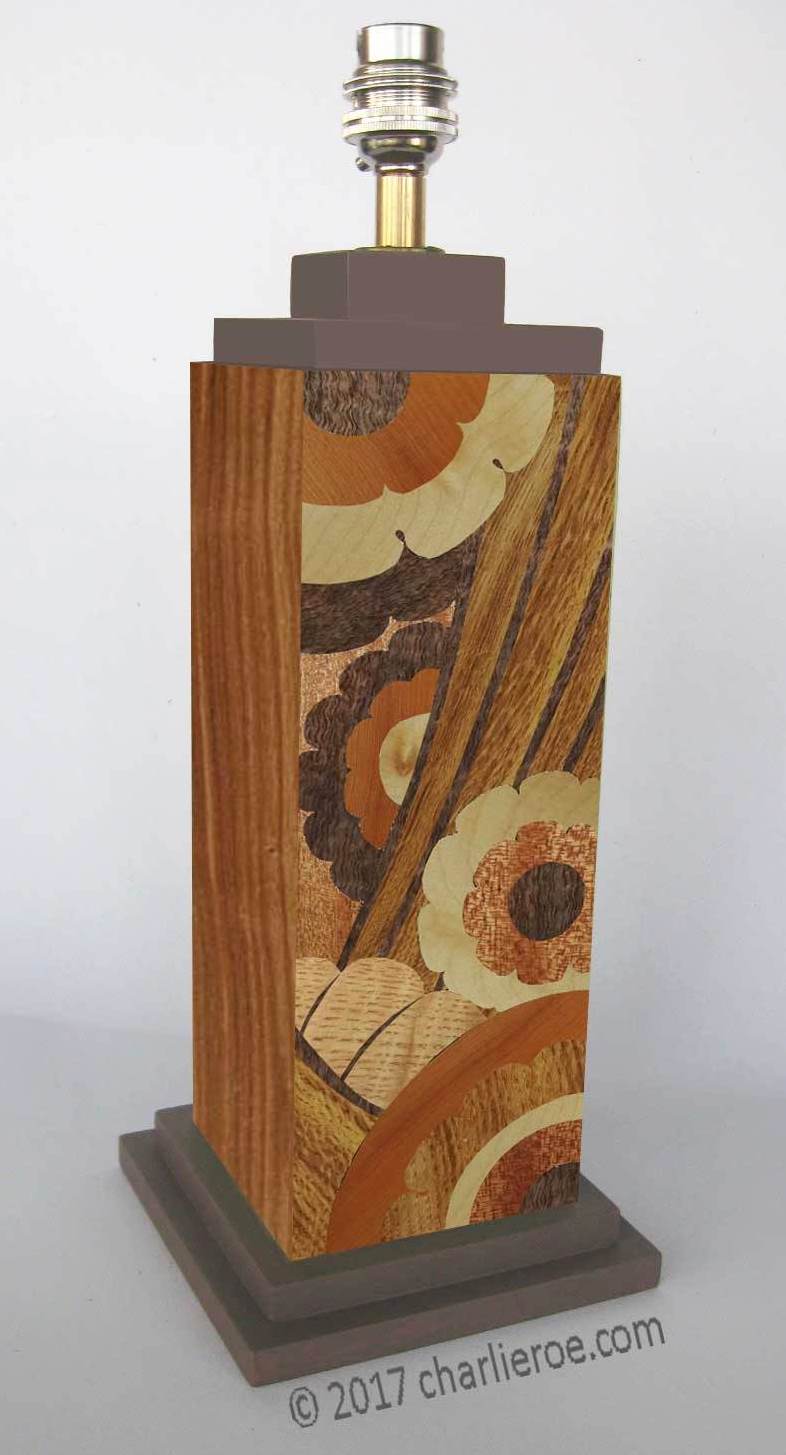 New Art Deco stepped painted table lamp light with Geometric abstract marquetry design