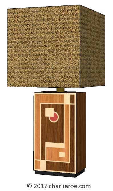 New art Deco stepped marquetry veneered painted table lamp base light with Walter Dorwin Yeague Geometric design
    