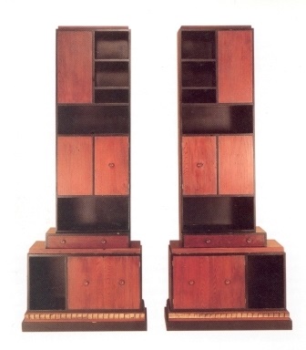 Pair of Paul Frankl 'Skyscraper' style Art Deco wood & painted/lacquered bookcase display unit