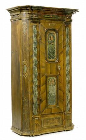 A C18th European painted folk wardrobe with Cubist patterns