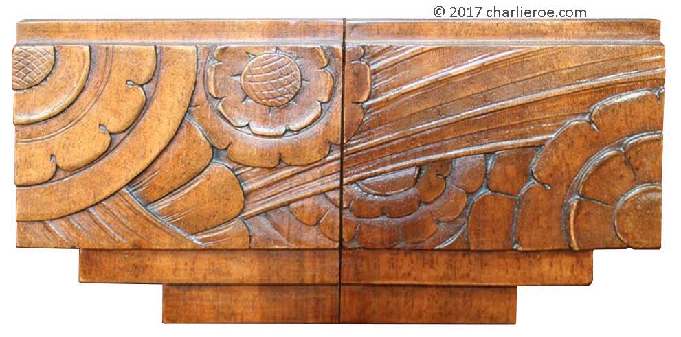 Art Deco pair of carved furniture handles in Walnut