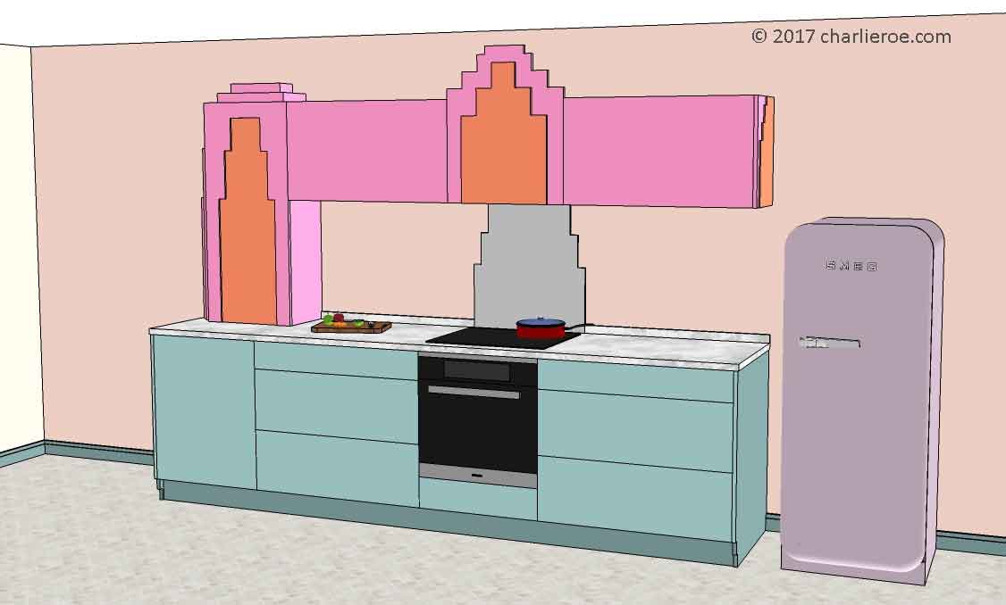 new Art Deco stepped Skyscraper style fitted kitchen furniture