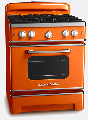 new Art Deco kitchen stove hob oven in orange finish