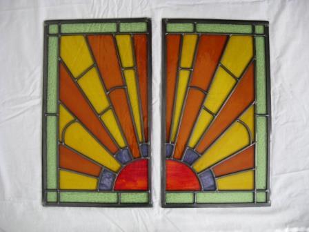 new Art Deco stained glass panels with rising sun design