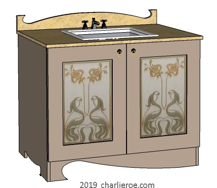 new Art Nouveau Jugendstil painted 2 door bathroom vanity unit cupboard cabinet with decoratively painted door designs