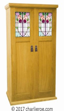 new Jugendstil Art Nouveau Oak double wardrobe with Art Nouveau stained glass panels