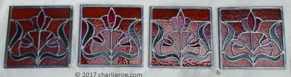 new Art Nouveau Jugendstil stained glass panels
