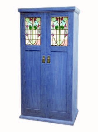 Arts & Crafts Movement style bedroom wardrobes furniture with George Walton stained glass panels