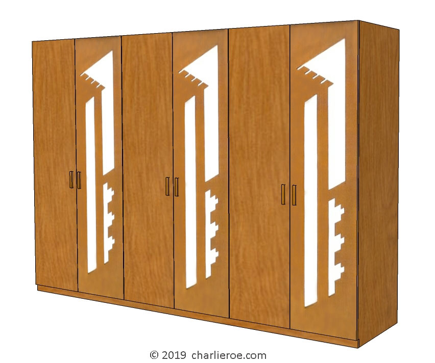 new Frank Lloyd Wright Arts & Crafts Movement wood 6 door bedroom wardrobes with Usonian style perforated door cut-outs