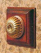 Arts & Crafts Movement 'Standen' style plain brass domed switch on square medium Oak wooden backplate