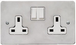 Arts & Crafts Movement style double electric socket with plain polished finish