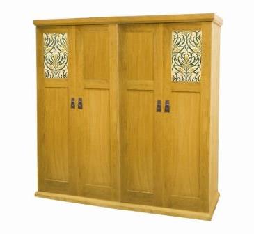 CFA Voysey Arts & Crafts Movement style Oak 3 door wardrobe with heart cut out door panels