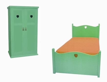 CFA Voysey Arts & Crafts Movement style green painted bedroom bed & 2 door wardrobe
