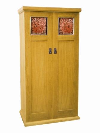 CFA Voysey Arts & Crafts Movement style Oak built in 2 door wardrobe with decorative panels