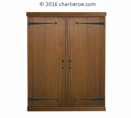 new CFA Voysey Arts & Crafts Movement style Oak 2 door wardrobe with tongue & grooves boards for door with strap hinges