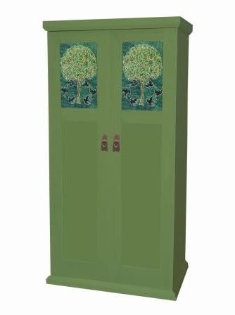 new CFA Voysey Arts & Crafts Movement style green painted 2 door wardrobe