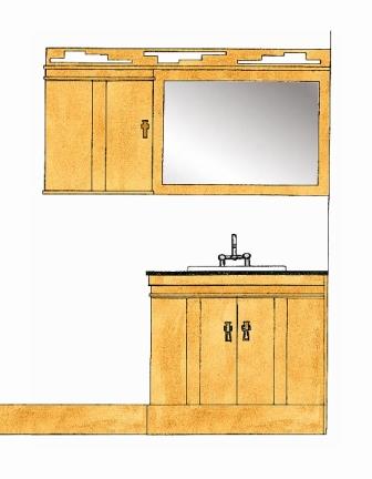Frank Lloyd Wright prairie style Arts & Crafts Movement oak vanity unit, wall mirror & wall cupboard