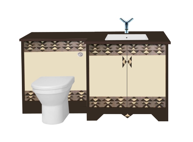 Frank Lloyd Wright Prairie style Arts & Crafts Movement style 2 door bathroom vanity unit with attached concealed cistern WC unit
