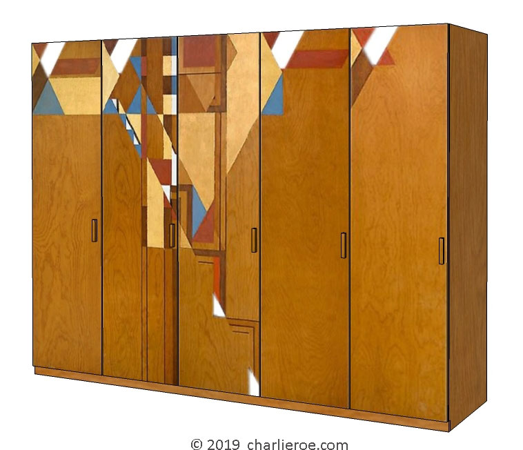 Frank Lloyd Wright & Gene Masselink Arts & Crafts Movement painted wood bedroom 5 door wardrobe