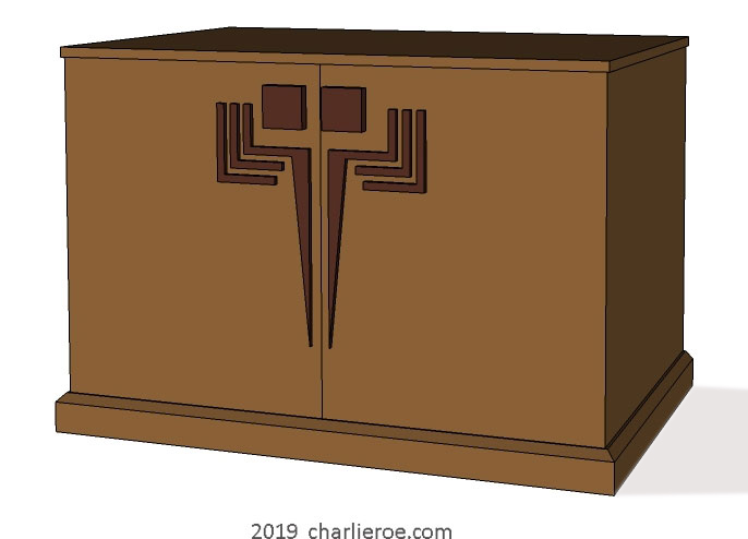 New Frank Lloyd Wright Prairie style painted 2 door sideboard cabinet cupboard with perforated designs in the doors