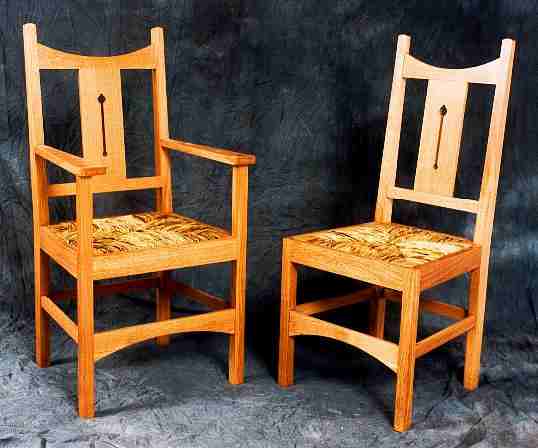 new Arts & Crafts Movement oak wooden dining carver & side chairs