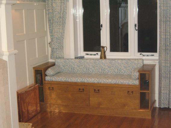 Arts and crafts movement design for fitted oak window seats furniture & painted wall panelling