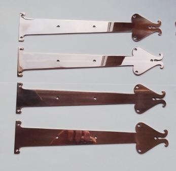 New Arts & Crafts Movement copper strap hinges polished