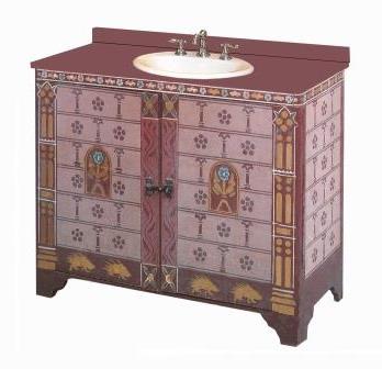 William Burges Gothic Revival painted washstand vanity unit