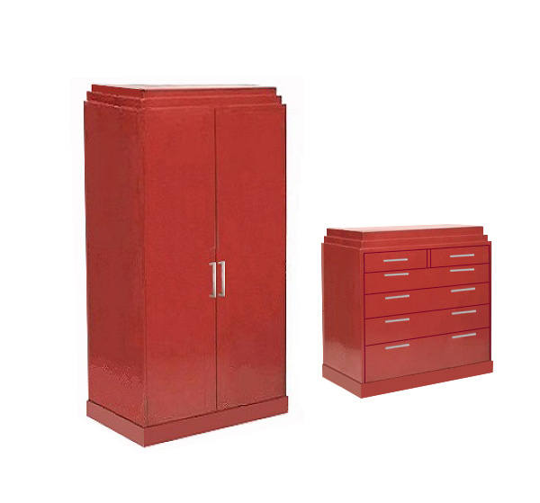 new Paul Frankl Art Deco Skyscraper style lacquered double wardrobe & chest of drawers