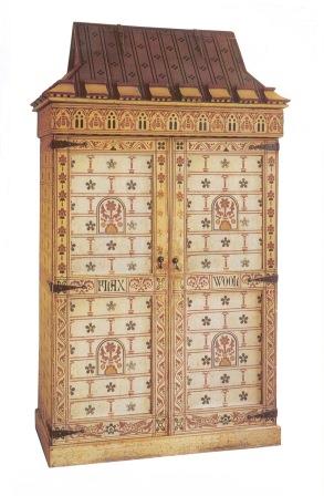 New William Burges Gothic Revival style painted double wardrobe
