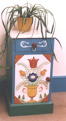 Tyrolean Austrian painted bedside table, furniture
