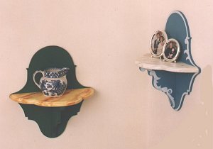 both shelves together - Tyrolean Austrian country Baroque style folk painted shelves, furniture Bauern mobel