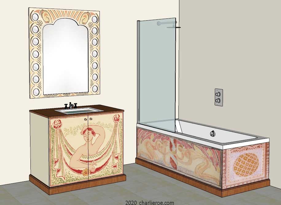 new Bloomsbury Group style painted bathroom 2 door vanity unit, wall mirror/unit and matching bath panels