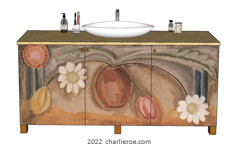 new Omega Workshops painted bathroom 3 door vanity unit with hand painted vase of flowers design