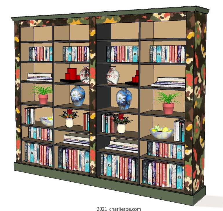 New Omega Workshops Bloomsbury Group lilypond painted 4 bay bookcase or display unit