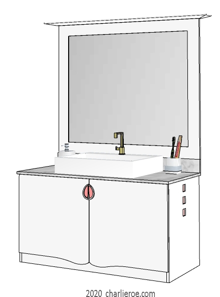 new Charles Rennie CR Mackintosh style white painted 2 door bathroom vanity unit and large mirror frame