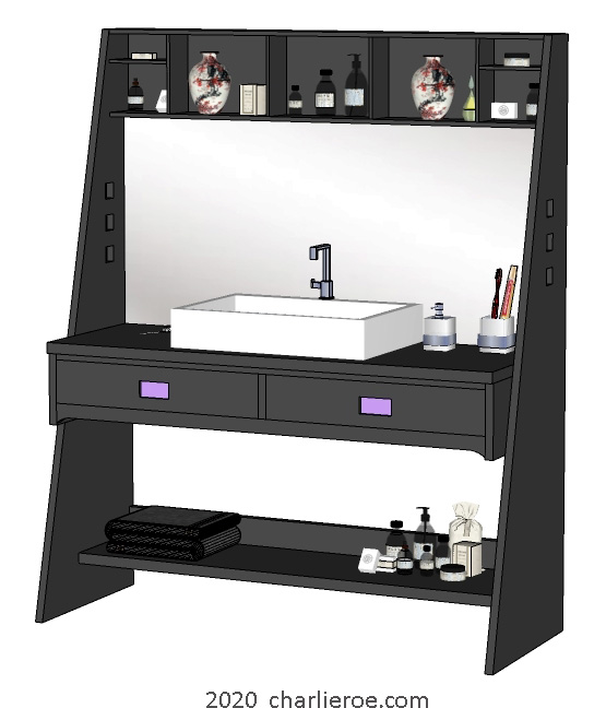 New CR Mackintosh oak wood finish freestanding bathroom vanity unit washstand in black lacquered painted finish