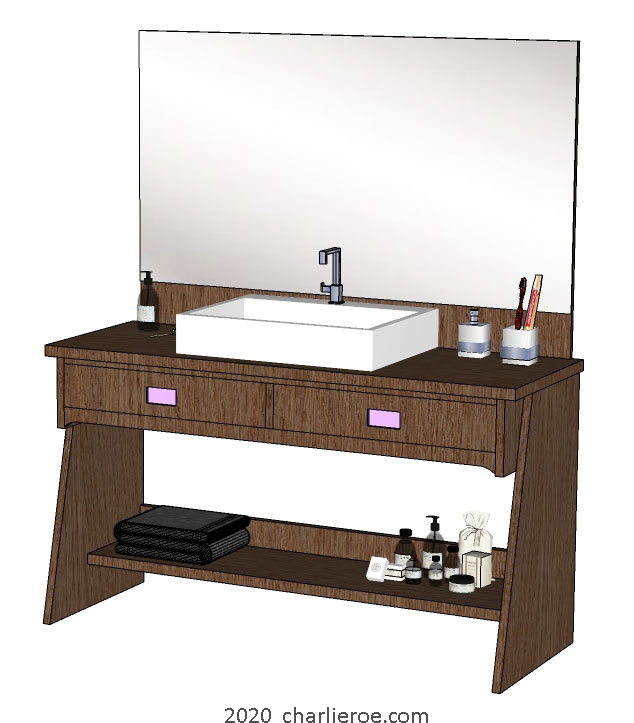 New CR Mackintosh oak wood finish freestanding bathroom vanity unit washstand shortened version