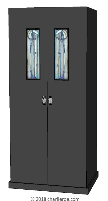 new CR Mackintosh black lacquered 2 door painted bedroom wardrobes with stained glass door panels