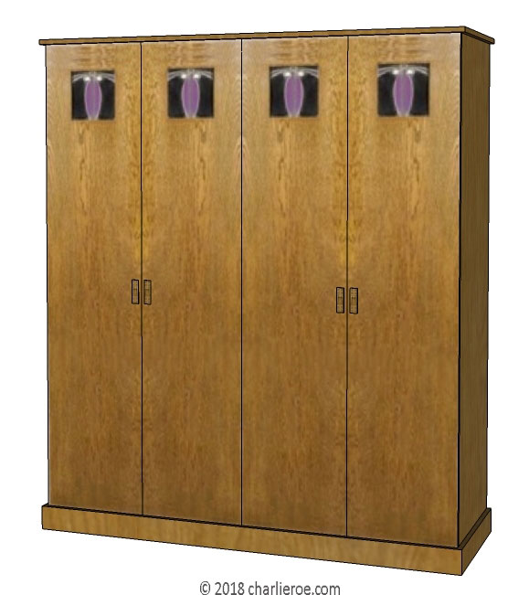 new CR Mackintosh oak 4 door bedroom wardrobes with stained glass panels