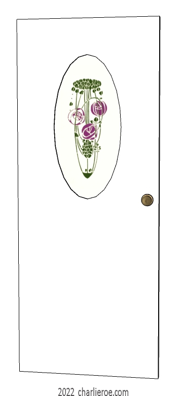New Charles Rennie CR Mackintosh painted lacquered stained wood decorative interior house doors with an oval panel with stencilled design