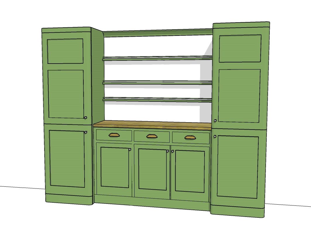 CR Mackintosh Derngate fitted green painted triple kitchen dresser furniture